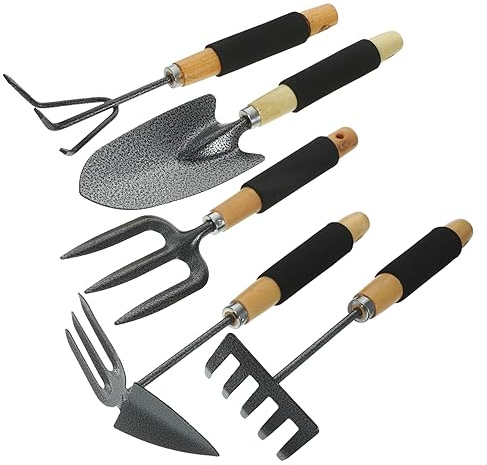 UPKOCH Ensemble D'outils de Jardinage à Main Râteau et Pelle Multifonction en Acier Inoxydable 5 Pièces pour Plantation et Désherbage en Extérieur
