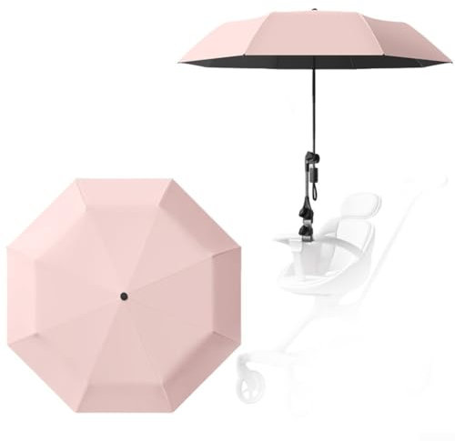 DAZZLEEX Sonnenschirm, UPF 50+, UV-Schutz, Regenschirm mit Metall-Clip-Ständer, große Abdeckung, 100 cm Durchmesser, für Kinderwagen, Rosa