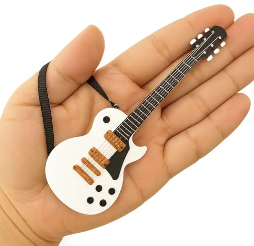 Miniature Guitar Model with Detachable Strap - Decorative Plastic Model - 4 Color Options (White)