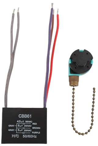 Tnfeeon Ceiling Fan Switch with Three Speed Functionality, CBB61 Capacitor for Universal Ceiling Fan Pull Chain Switch Replacement, Ideal for Wall Lamps