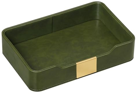 Valet Tray, Nightstand Organizer for Men Women, Key Bowl, Catchall Tray | 10.2 x 6.7, PU leather, Gold accent; Storing cosmetics, keys, watches, glasses; For bedside, dresser, entryway, end table