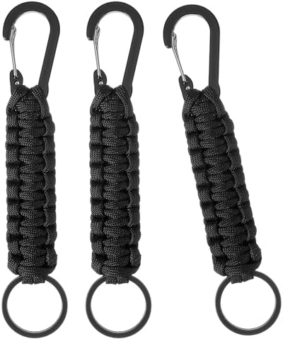 3 Stück Paracord Schlüsselanhänger mit Karabiner - Multifunktionales Schlüsselband für Survival, Camping und Wandern
