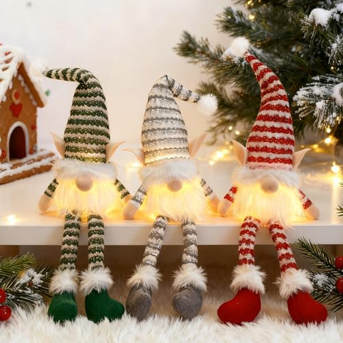 GAROMIA Weihnachtsdeko Innen 3 Stück Wichtel Figuren Leuchtende Wichtel Set Weihnachten Deko Weihnachtswichtel Figuren Weihnachtsdekoration Geschenke Party Weihnachts Deko Spielzeug