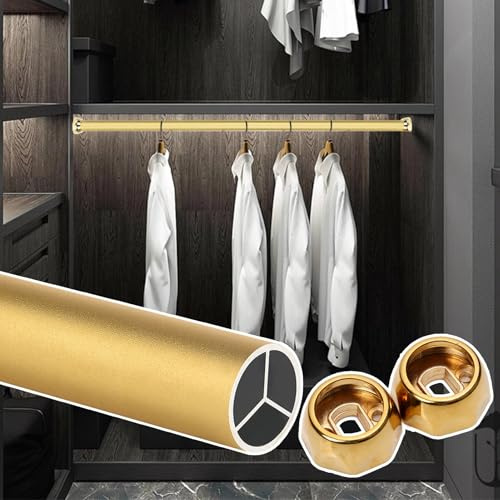 Blazea Runde Kleiderstange zur Wandmontage, Goldene Kleiderstange für Den Kleiderschrank, Lange Kleiderstange mit Halterungen, Kleiderbügelstange aus Metall(90cm/35.4in)