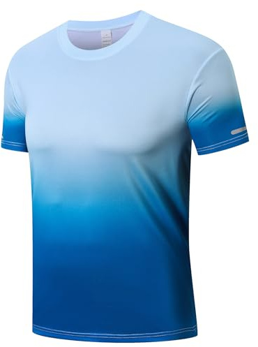 Cimic 1 Piezas Camiseta Deporte Hombre Impresión Running Manga Corta Hombre Ropa Deportiva Transpirable para Gym Gimnasio(T5080-1-Lake Blue-XL)