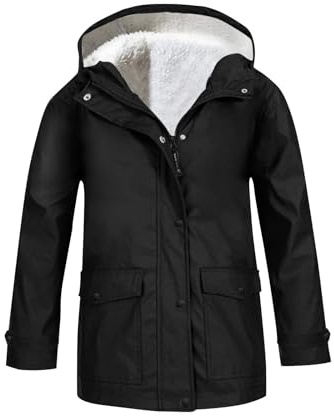 Girls Boys Fleece Lined Raincoat | Kids Warm Waterproof Windproof Jacket with Hood | Winter Parka with Pockets Zip & Snap Closure School Coat Outerwear for Cold Weather Ages 3-14