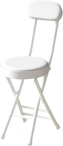 OGYJMSFN Sgabelli da Bar Sgabello pieghevole da 18 pollici con schienale, portatile, pieghevole, for bar, cucina, campeggio, esterno/interno, in pelle(White)