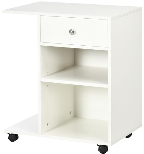 Vinsetto Armario para Impresora de Oficina Carro Multifuncional con Ruedas y Cajón 2 Compartimentos Estante Ajustable Soporte para CPU para Estudio 60x40x68,5 cm Blanco Veteado Madera