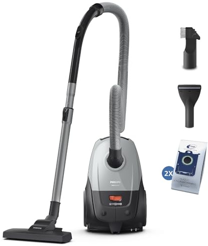 PHILIPS Aspirador con Bolsa Serie 2000 – Compacto y Ligero, Motor de 800W, Filtro HEPA Captura el 99,9% del Polvo, Boquilla Multiusos, Alcance de 9m, Bolsa para el Polvo Grande (XD2142/12)