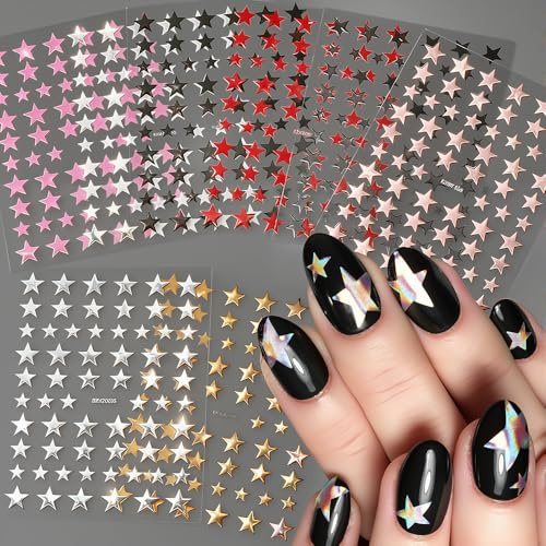 3D Rosa Rot Schwarz Weiß Silber Gold Star Nail Sticker Bunt Nagelsticker Sterne Laser Aurora Pentagramm Stars Nagel Sticker Y2K Fünfzackiger Sterne Nageldesign Nagel Stickers Nail Art Nails Zubehör