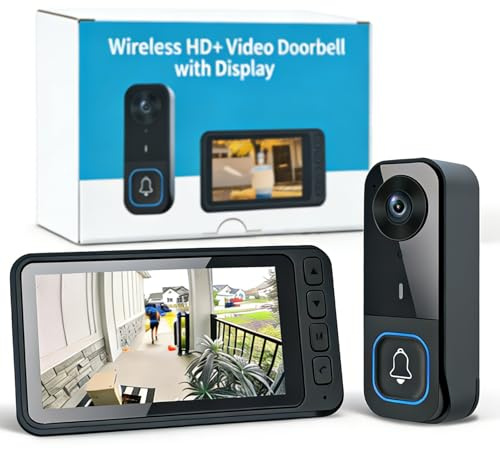 Sonnette sans Fil avec Camera 1080P avec écran IPS4.5 étanche Exterieur Visiophone Bluetooth Connexion 50m Sonnette Extérieure Pas WiFi Pas APP Interphone sans Fil Vision Nocturne Audio Bidirectionnel