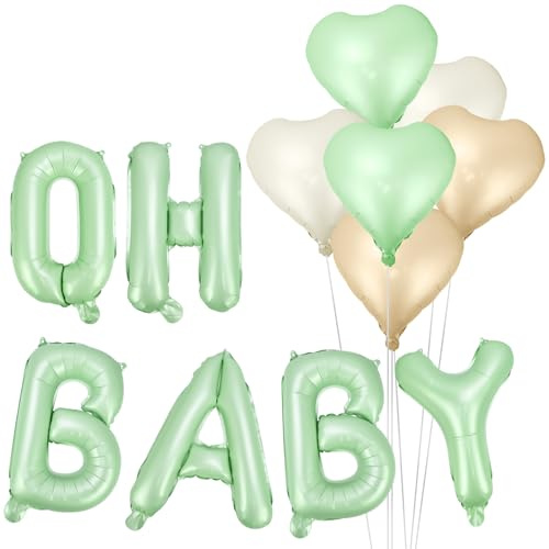 NISENTIA 7 globos de Oh Baby con letras OH Baby Globos, globos con forma de corazón, decoración para baby shower, decoración de baby shower, decoración para fiestas de bebés, fiestas de nacimiento