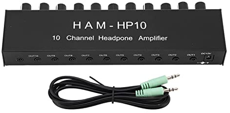 CAGUYLONA 10 Channel Headphone Amplifier, Multi Channel Stereo Distributor with Independent Output Level Control, 1 In 10 Out for 3.5mm Headphones, Compact Audio Splitter for Studio Classroo