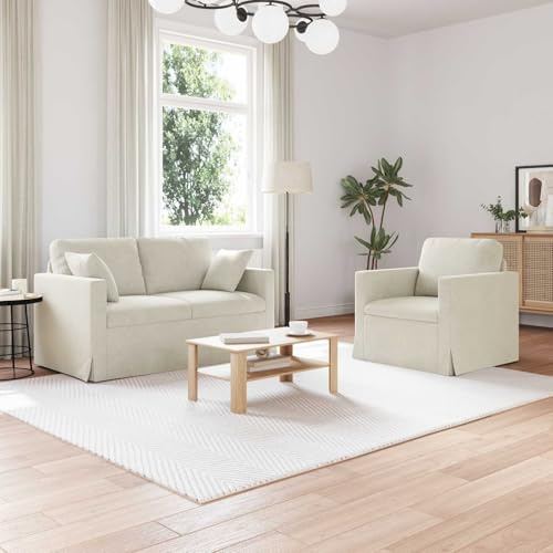 Keeushr Modulares Sofa Set 2 pcs Creme Samt Polstergarnitur Wohnzimmer mit Metallrahmen und bequemer Sitzfläche für Moderne Wohnräume
