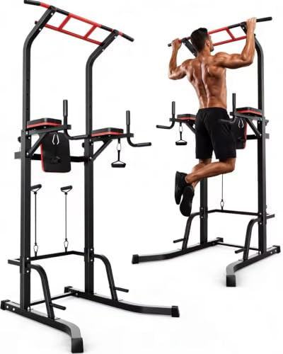 Roygym Power Tower Dip Station, Klimmzugstange Freistehend, Höhenverstellbare Krafttrainingsstation, Fitness Station, Pull Up Bar for Home Gym, Krafttraining für Zuhause, Ladekapazität bis zu 230 KG