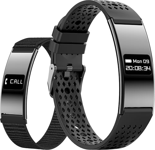 findtime Bracelet intelligent ultra fin pour homme et femme - Bracelet de santé fin - Moniteur de fréquence cardiaque - Podomètre - Compteur de pas - Léger - Application gratuite - Deux sangles