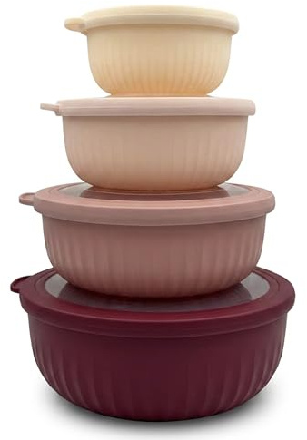 GEM+ | Food Storage Containers Set of 4 with Lids, Airtight Kitchen Storage Bowls, Plastic Food Containers for Meal Prep, Leftovers, Stackable Nesting Food Storage Set (Pink)
