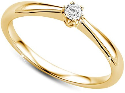 OROVI Ring für Damen Verlobungsring Gold Solitärring Diamantring 9 Karat (375) Brillianten 0.09crt GelbGold Ring mit Diamanten Ring Handgemacht in Italien