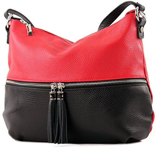 modamoda de T159 Damen Leder Schultertasche Umhängetasche, handmade in Italy