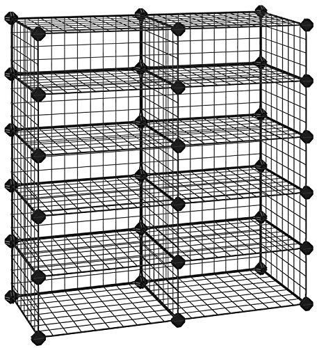 SONGMICS Shoe Rack, Rectangular Cube Organiser, Modular DIY Storage Shelf Unit, 40 x 30 x 17 cm for Each Compartment, Metal Wire Interlocking Wardrobe, for Entryway Closet, Black LPI25H
