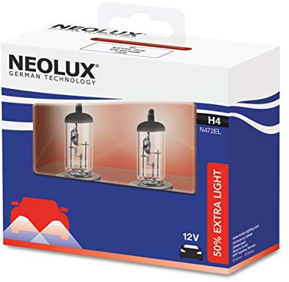 NEOLUX 50% Extra Light H4 Halogen Scheinwerferlampe N472EL-2SCB 12V 60/55W Softcover Box (2 Leuchtmittel)