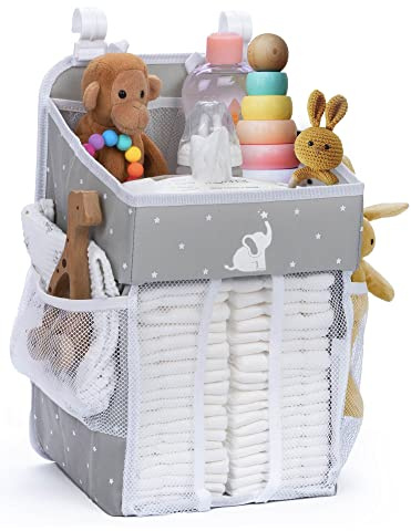 Cradle Star Corbeille Pour Table à Langer à Suspendre - Organisateur Pour Nécessaire à Bébé - Rangement Couches avec Plusieurs Poches - 43 x 23 x 23 cm - Gris