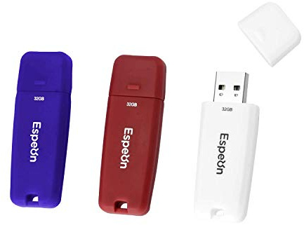 Espeon 3 Stück, 32 GB, USB 2.0, USB-Stick, Gummischalenschutz, Farbe: Classic - Weiß, Blau, Rot