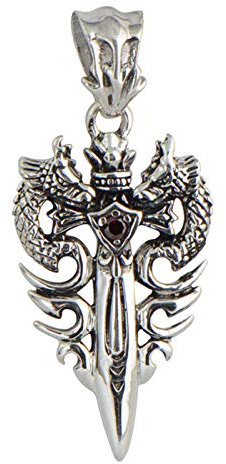 Beydodo Sterling Silber 925 Kette Rot Zirkonia Drachen Schwert Anhänger mit Kette 22 inch Halskette Herren Freundschaftskette