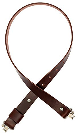 Detroit Leather Shop Rifle Sling Brown Buffalo Leather Silver Finish Hardware (Model G)