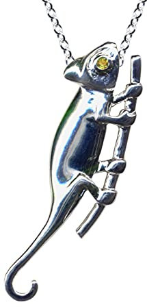 HALSKETTE mit Anhänger Chamäleon/Echt Silber 925 mit Zirkonia/Jugendstil Collier/Steinfarbe: klar grün/modern extravagant/Online Shop Schmuck kaufen / 54085