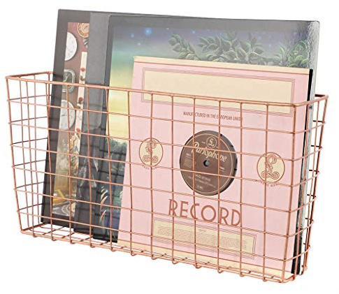 Dibor Storage for Records Large Copper Wall Mounted 12 Vinyl Record Shelf Basket
