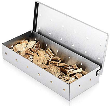 Scatola per affumicatura per barbecue, trucioli di legno, in acciaio inox, non si deforma, ottimo accessorio per griglia a carbone e grill a gas con grande capacità