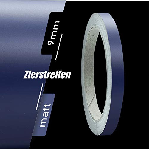 siviwonder Zierstreifen selbstklebend Folie Dunkelblau Blau Matt matt 9 mm x 10 m Rolle Dekorband Auto Motorrad Boot Fahrrad Wohnwagen Helme Pinstripe Klebeband für Konturmarkierung Linien Dekoration