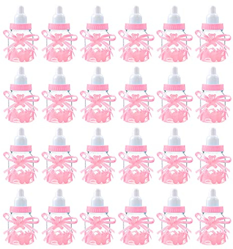 Babyparty Flaschen,24 PCS Mini Dekoschnuller Geschenk Babyparty Dekorationen Candy Flaschen Babyflaschen Gastgeschenke Baby Geschenk für Jungen Mädchen Party Gefälligkeiten Rosa