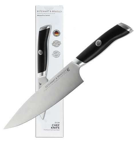 STEWART & BRADLEY Chef Knife – 8-Inch German Stainless Steel Full Tang Kitchen Knife with Ergonomic Handle – Precision Forged, Ultra-Sharp & Perfect for Everyday Cooking, Slicing, and Chopping
