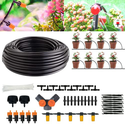 Acquaverde Kit di Irrigazione A Goccia, 20m Irrigazione Automatica Giardino con soli Ugelli Regolabili Claber, Impianto di Irrigazione a Goccia per Vasi, Aiuola, Serra, Patio, Prato (10 Vasi)