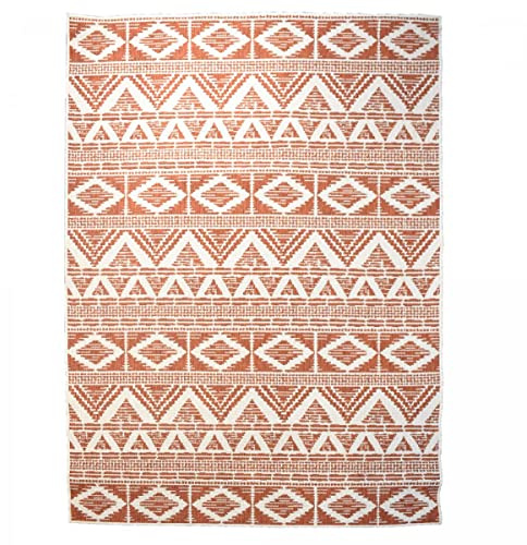 1A2T - Tapis Exterieur 60x110cm, Idéal comme Tapis Terrasse, Jardin Tapis Rouge Motif Graphique, 6368
