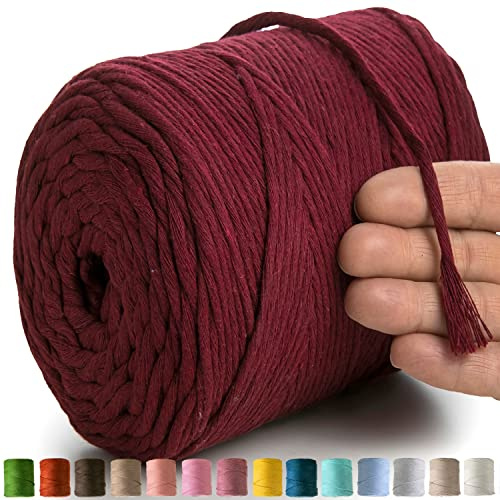 MeriWoolArt® Naturligt Bomullstråd 4mm, 225m Väldigt Mjuk Garn Bomull Återvunnet och Viskos, Bomullsrep för Drömfångare, Macrame Vägghängande, Makramé Gobeläng, Boho Fjädrar, fler DIY Boho Dekoration