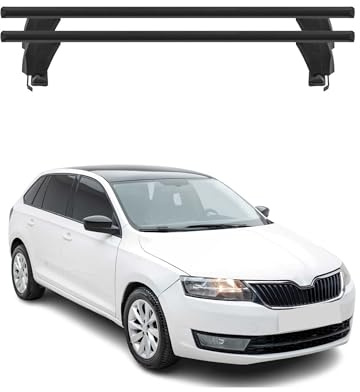 Menabo Dachträger Grundtäger kompatibel mit Skoda Rapid Spaceback 2013-2019 Aluminium 50kg Schwarz 2tlg Ohne Reling für Fahrradträger, Dachboxen, Skiträger Abschließbar