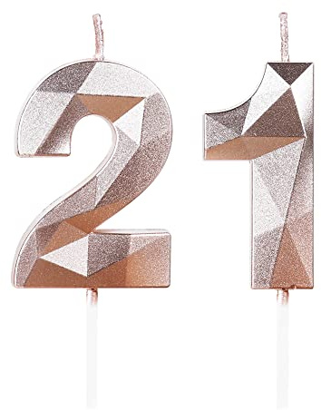 Rose Gold 21st Birthday Candles for Cake, Number 21 Candle for 21st Birthday Decorations, 3D Design Cake Topper Decor for Boys Girls Birthday Theme Party Weddings Anniversary Celebration Supplies
