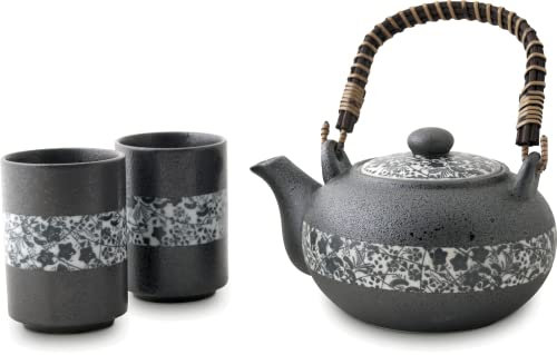 Luxe - Japonais - Service à thé - 3 pièces - Service à thé - Théière - Noir - Motif floral - Porcelaine - Thé frais - Théière à double paroi - 2 - Tasses - Tasse à thé - Tasses à thé - Tasses à thé