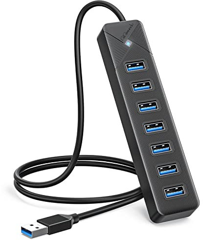 GiGimundo Hub USB 3.0, 7 Ports Adaptateurpour USB Adaptateur 5Gbps, avec Port d'alimentation 5V/3A, Compatible avec MacBook, PS4, Surface Pro, Flash Drive, Mobile HDD,(Câble Noir 50cm)