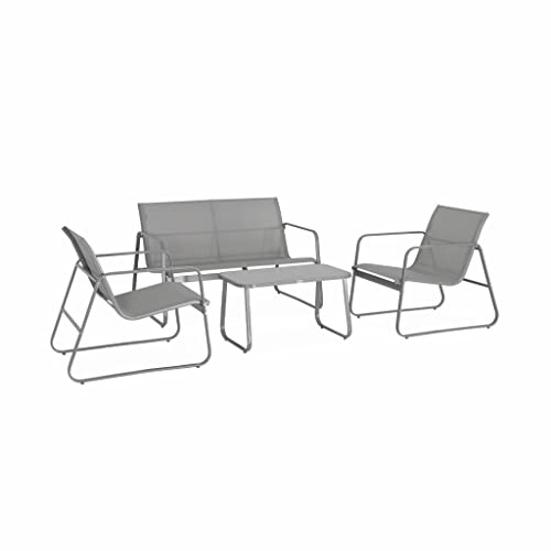 Alice's Garden - Gartenlounge aus Metall und Textilene für 4 Personen, Hellgrau, modern