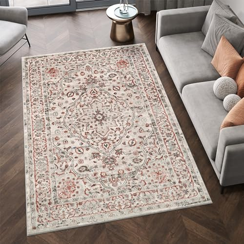 TAPISO Retro Teppich Kurzflor Vintage Rostbraun Grau Orientalisch Blumen Rahmen Klassisch Wohnzimmer Schlafzimmer ÖKO-TEX 160 x 220 cm