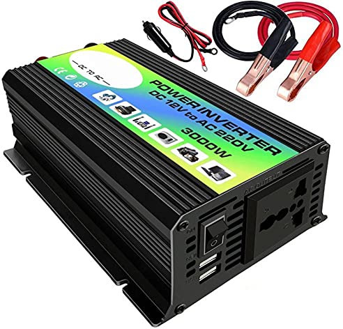 Convertisseur Pur Sinus,Convertisseur 12v 220v 3000W 12V à 220V / 110V Voyant de voiture Convertisseur Convertisseur Adaptateur de chargeur Dual USB Transformateur de tension modifiée Vague sinusoïdal