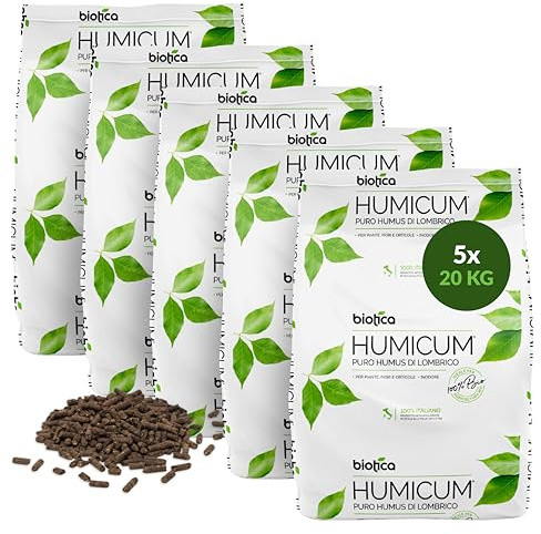 Biotica Puro Humus di Lombrico in Pellet 100kg per Piante, Fiori e Orto | Humicum Ammendante Organico Biologico con Acidi Umici e Fulvici – Migliora la Fertilità del Terreno e lo Sviluppo Radicale