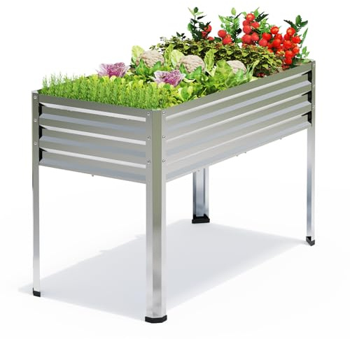 FOYUEE Galvanized Raised Garden Bed with Legs, 48 gallons, 48x24x32 Large Metal Elevated Planter Boxes with Drainage Holes,for Vegetables, Flowers, Backyard, Patio, Balcony
