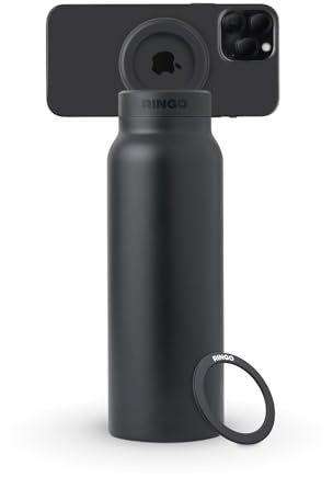 Ringo All in ONE Water Bottle, Tripod & Magnetic Phone Holder - Stainless Steel Insulated Water Bottle with Magnetic Phone Holder, hot 12 Hours, Cold 24 Hours,