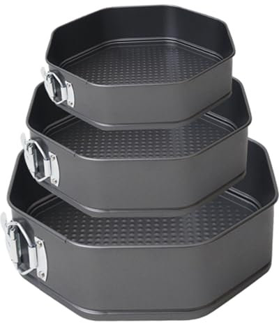 Fulenyi Kuchenformen mit abnehmbarem Boden, Kuchenform aus Kohlenstoffstahl | 3 Stück achteckige Kuchenformen zum Backen,Küchenbackgeschirr für Käsekuchen, Joghurtkuchen, Mousse, Kaffeekuchen,