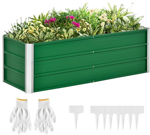 Outsunny Letto per Orto Rialzato da Esterno 210L, Fioriera da Balcone in Acciaio Galvanizzato con Fondo Aperto, per Piante, Fiori e Verdure, 125x47x40 cm, Verde